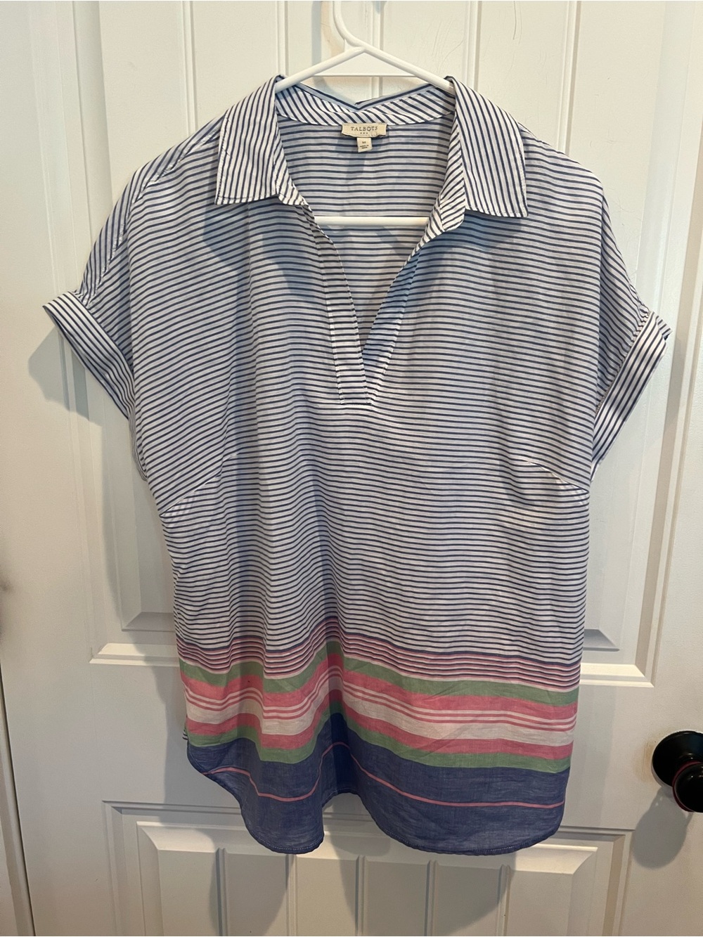 Talbots Sheer Striped Popover Blouse Coastal Preppy Top